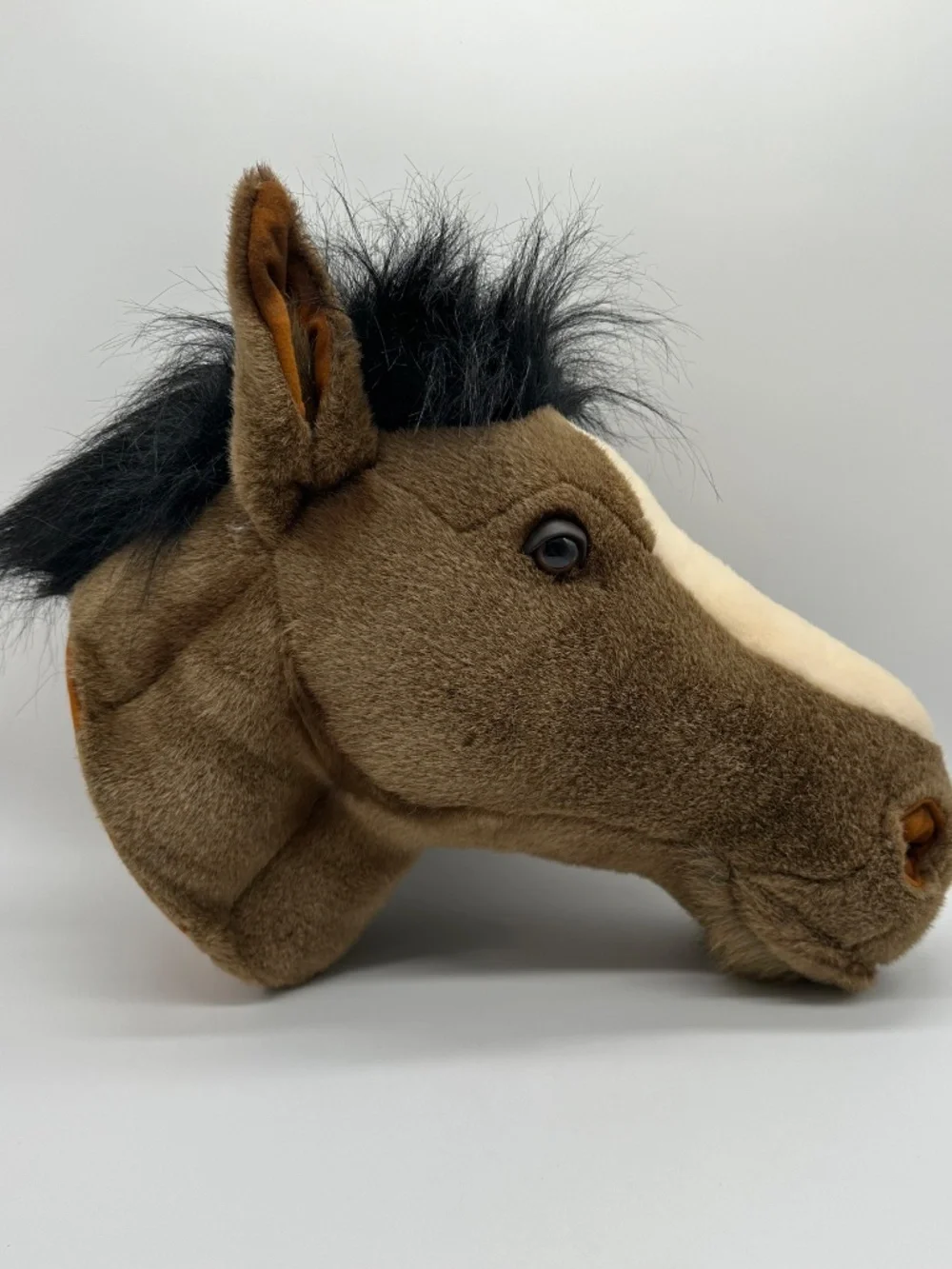 Realistic Brown Horse Head Plush Wall Mount Trophy Black Hair Mane Childs Room